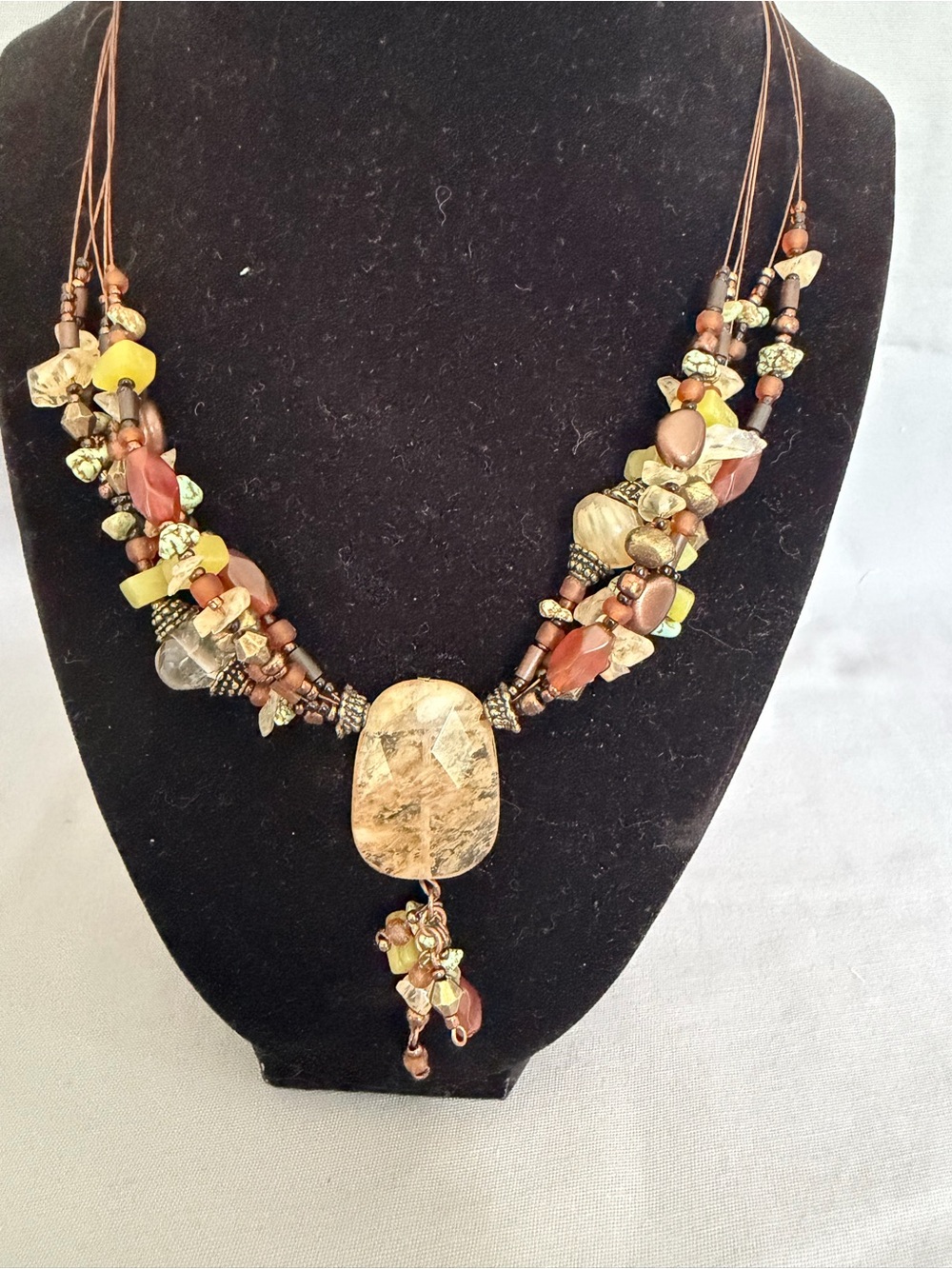 Coldwater Creek Vintage Boho Multi-Strand Gemstone Statement Necklace - Picture 3 of 5